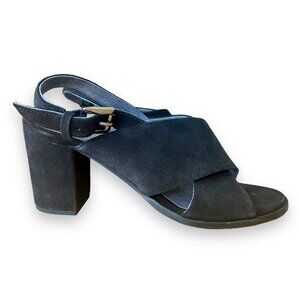 Seychelle's Black Suede Ankle Strap Pumps Buckle Open Toe Sandals crossover